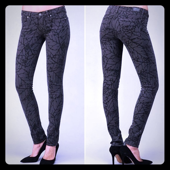 Paige Grey Skyline Leaf Print Jeans 👖 Size 26 - Picture 1 of 3